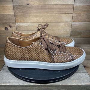 Paul Frederick Mens Size 8.5 M Woven Leather Brown Shoes Made In Italy